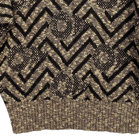 VTG 80s Chevron Batwing Sweater S/M Black Tan Knit Retro Slouchy Y2K Boho Chic - Picture 7 of 12